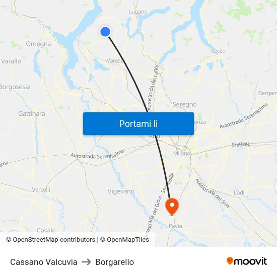 Cassano Valcuvia to Borgarello map