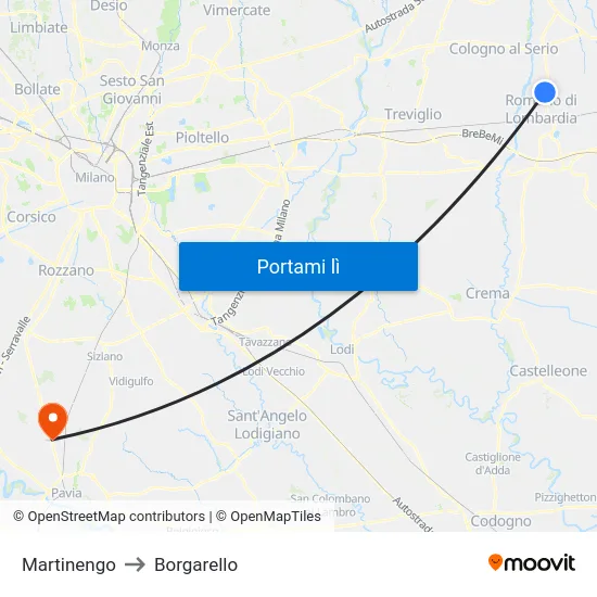 Martinengo to Borgarello map