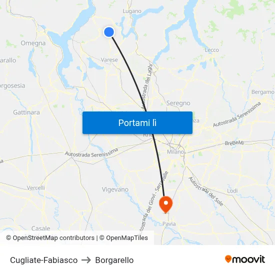 Cugliate-Fabiasco to Borgarello map