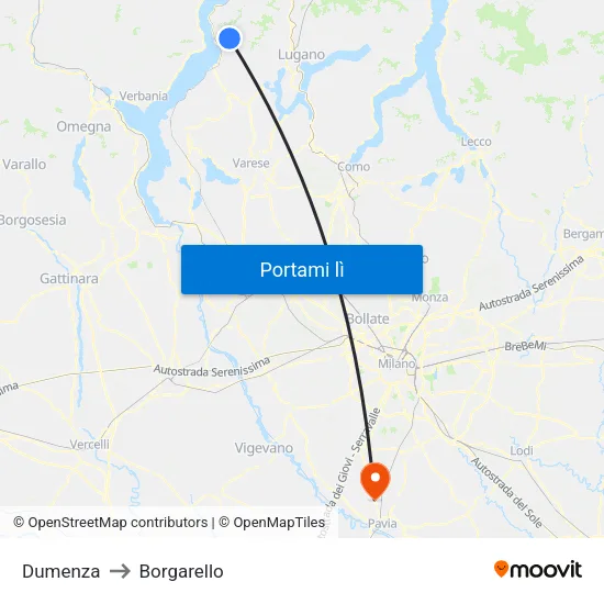 Dumenza to Borgarello map