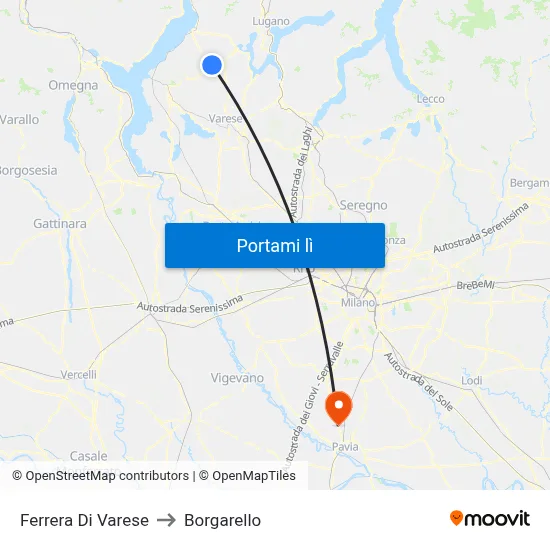 Ferrera Di Varese to Borgarello map
