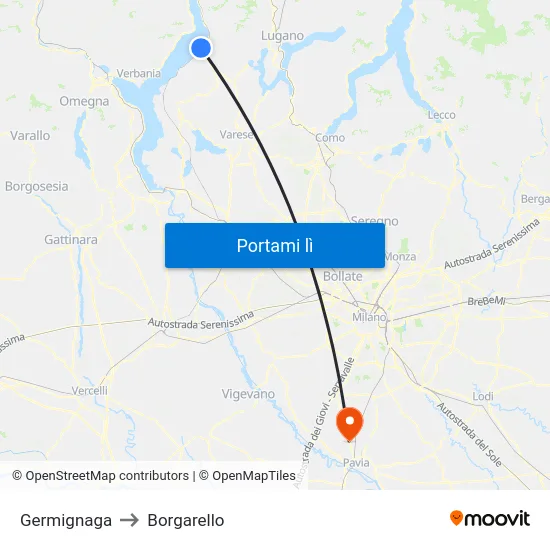 Germignaga to Borgarello map