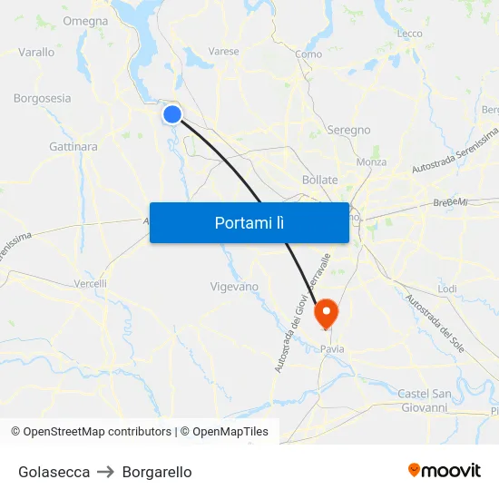 Golasecca to Borgarello map