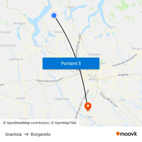 Grantola to Borgarello map