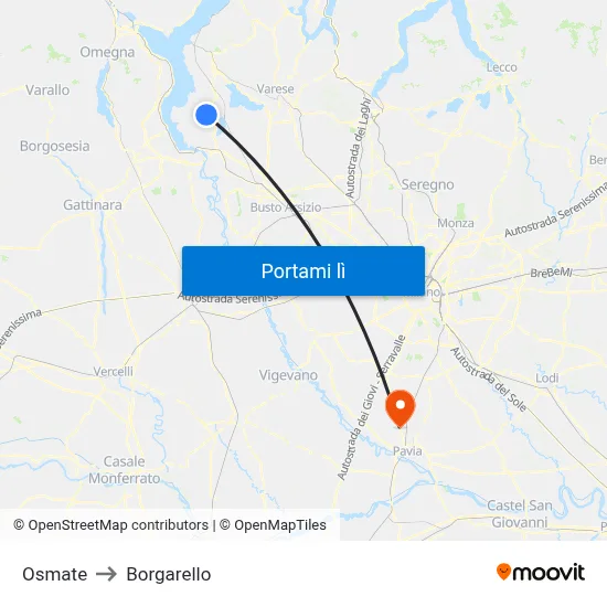 Osmate to Borgarello map