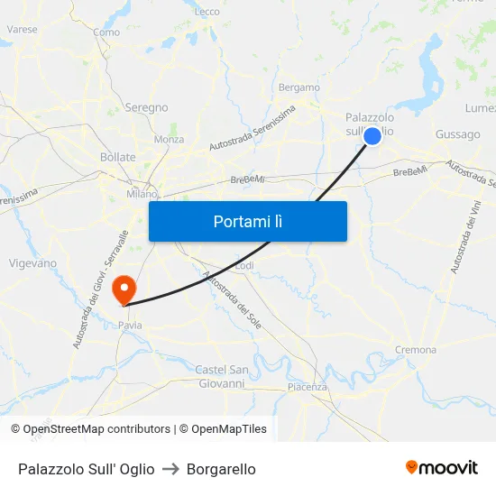 Palazzolo Sull' Oglio to Borgarello map