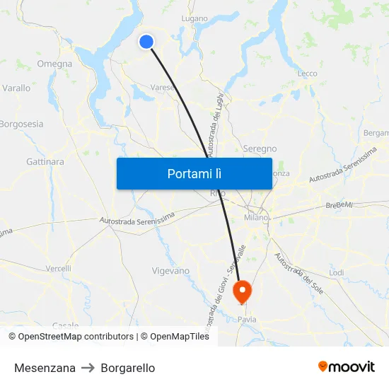 Mesenzana to Borgarello map