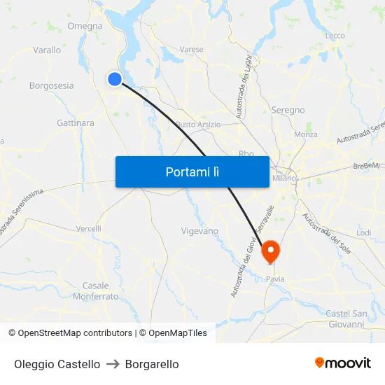 Oleggio Castello to Borgarello map