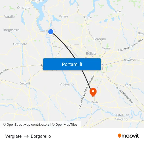 Vergiate to Borgarello map