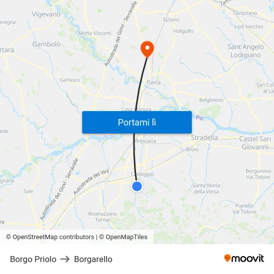 Borgo Priolo to Borgarello map