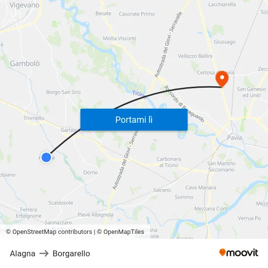 Alagna to Borgarello map