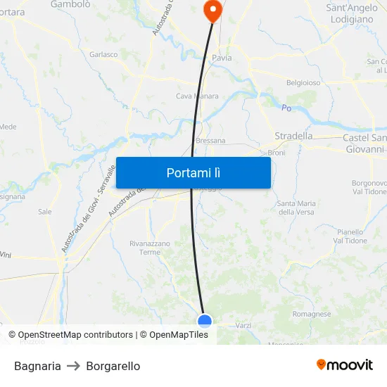 Bagnaria to Borgarello map