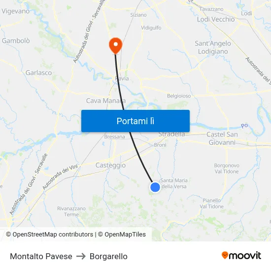 Montalto Pavese to Borgarello map