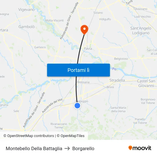 Montebello Della Battaglia to Borgarello map