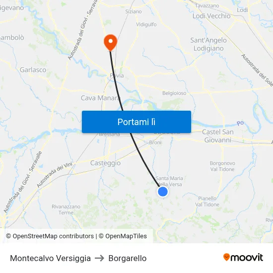 Montecalvo Versiggia to Borgarello map