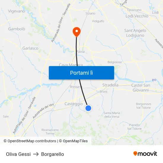 Oliva Gessi to Borgarello map