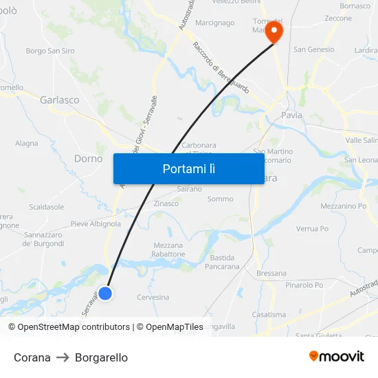 Corana to Borgarello map