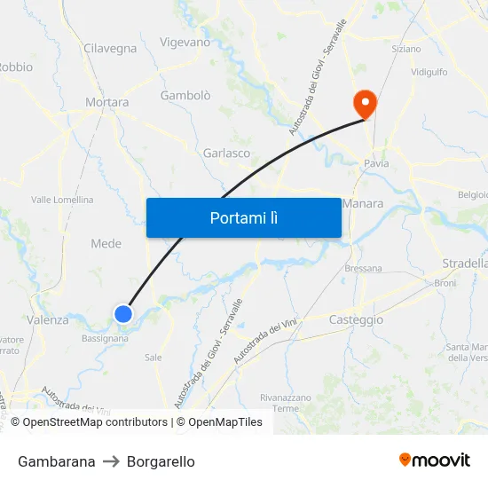 Gambarana to Borgarello map