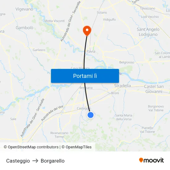 Casteggio to Borgarello map