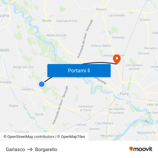Garlasco to Borgarello map