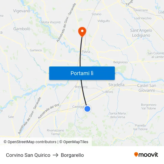 Corvino San Quirico to Borgarello map