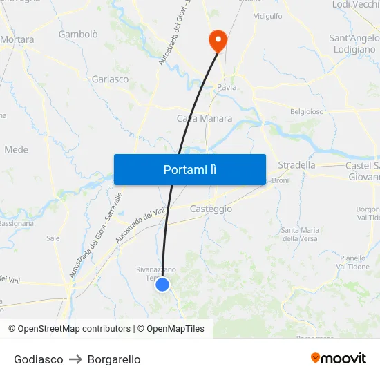 Godiasco to Borgarello map