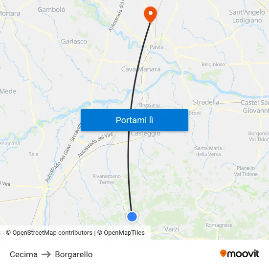Cecima to Borgarello map