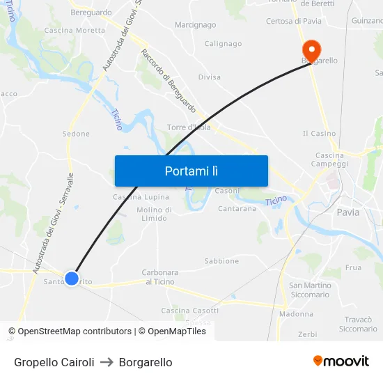 Gropello Cairoli to Borgarello map