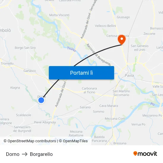 Dorno to Borgarello map