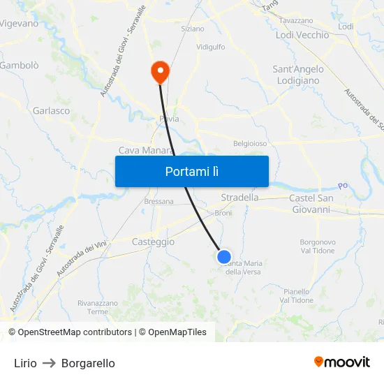 Lirio to Borgarello map