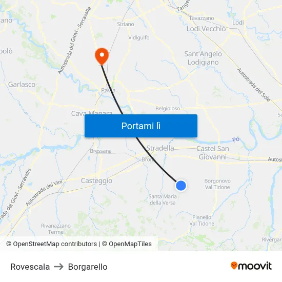 Rovescala to Borgarello map