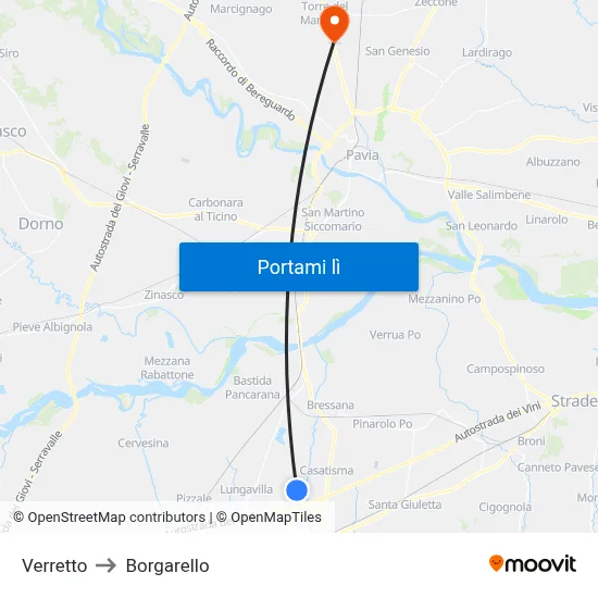 Verretto to Borgarello map