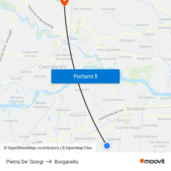 Pietra De' Giorgi to Borgarello map