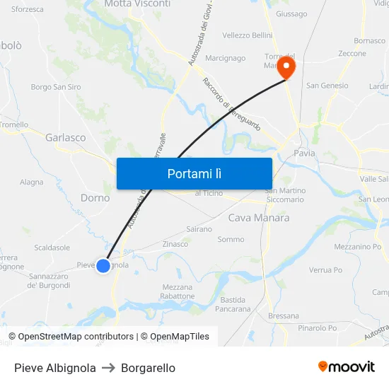 Pieve Albignola to Borgarello map