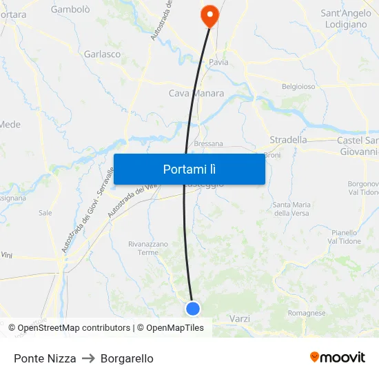 Ponte Nizza to Borgarello map