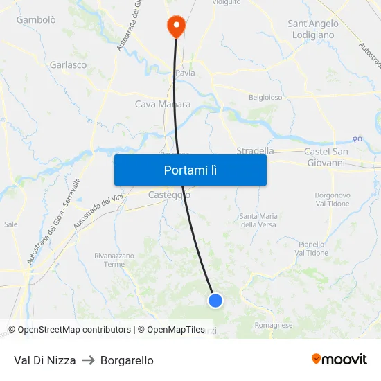 Val Di Nizza to Borgarello map