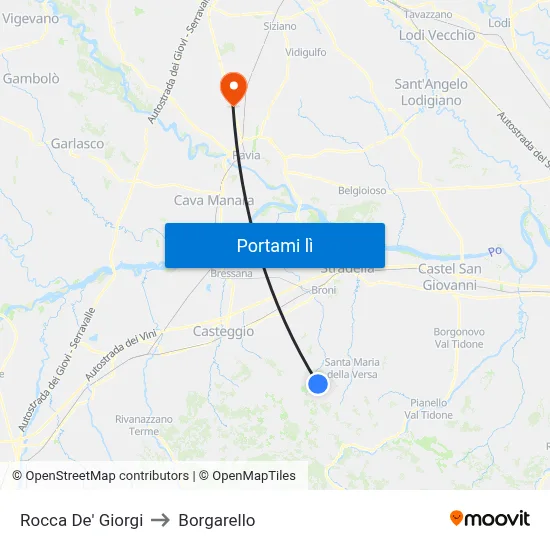 Rocca De' Giorgi to Borgarello map