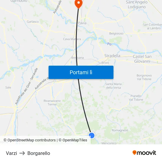 Varzi to Borgarello map