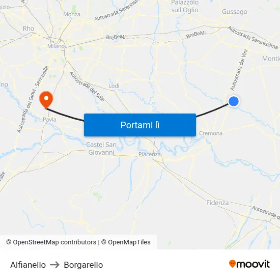 Alfianello to Borgarello map
