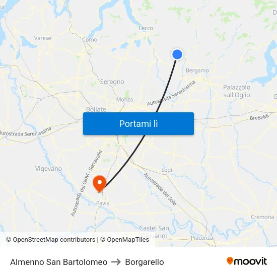 Almenno San Bartolomeo to Borgarello map