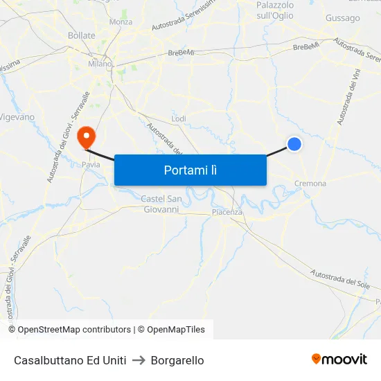 Casalbuttano Ed Uniti to Borgarello map