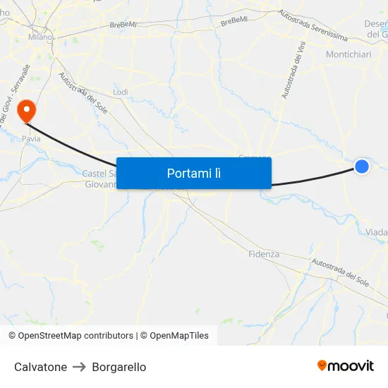 Calvatone to Borgarello map