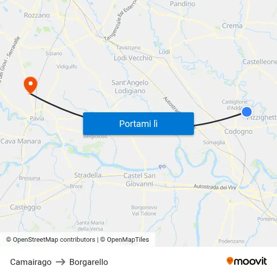 Camairago to Borgarello map