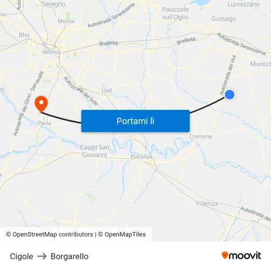 Cigole to Borgarello map