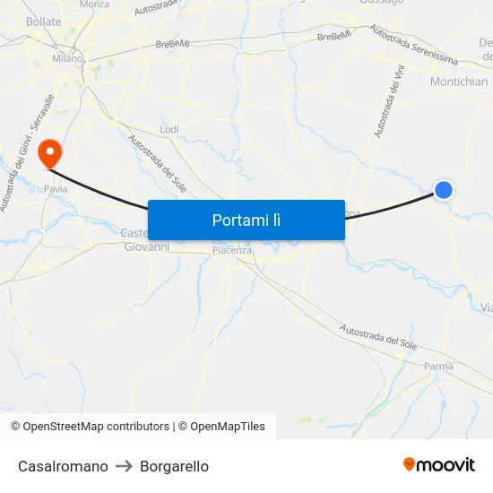Casalromano to Borgarello map