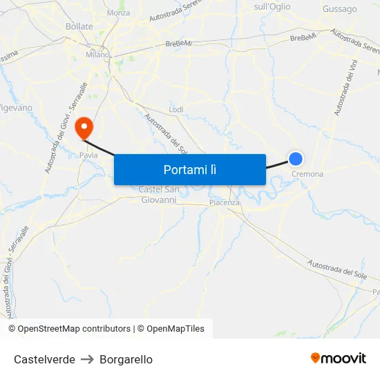 Castelverde to Borgarello map
