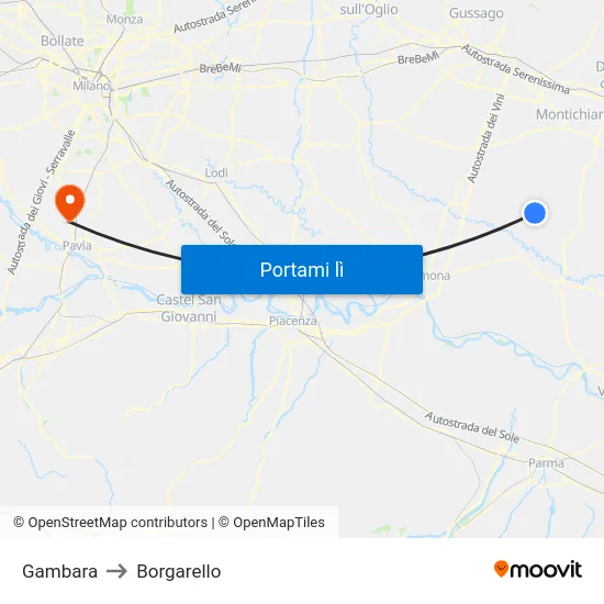 Gambara to Borgarello map