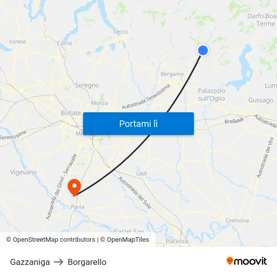 Gazzaniga to Borgarello map