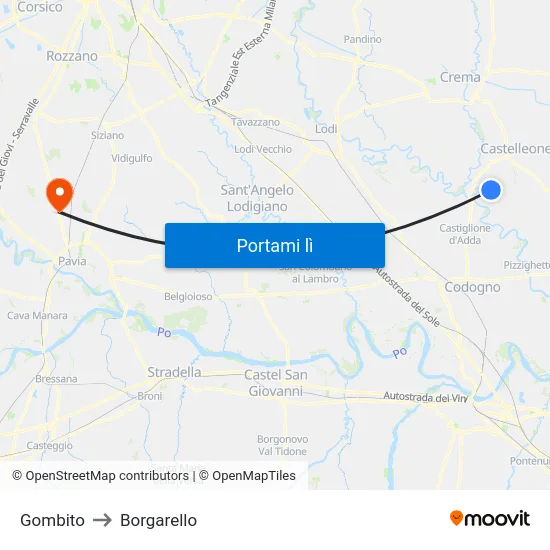Gombito to Borgarello map