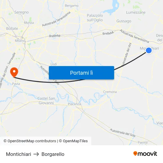Montichiari to Borgarello map